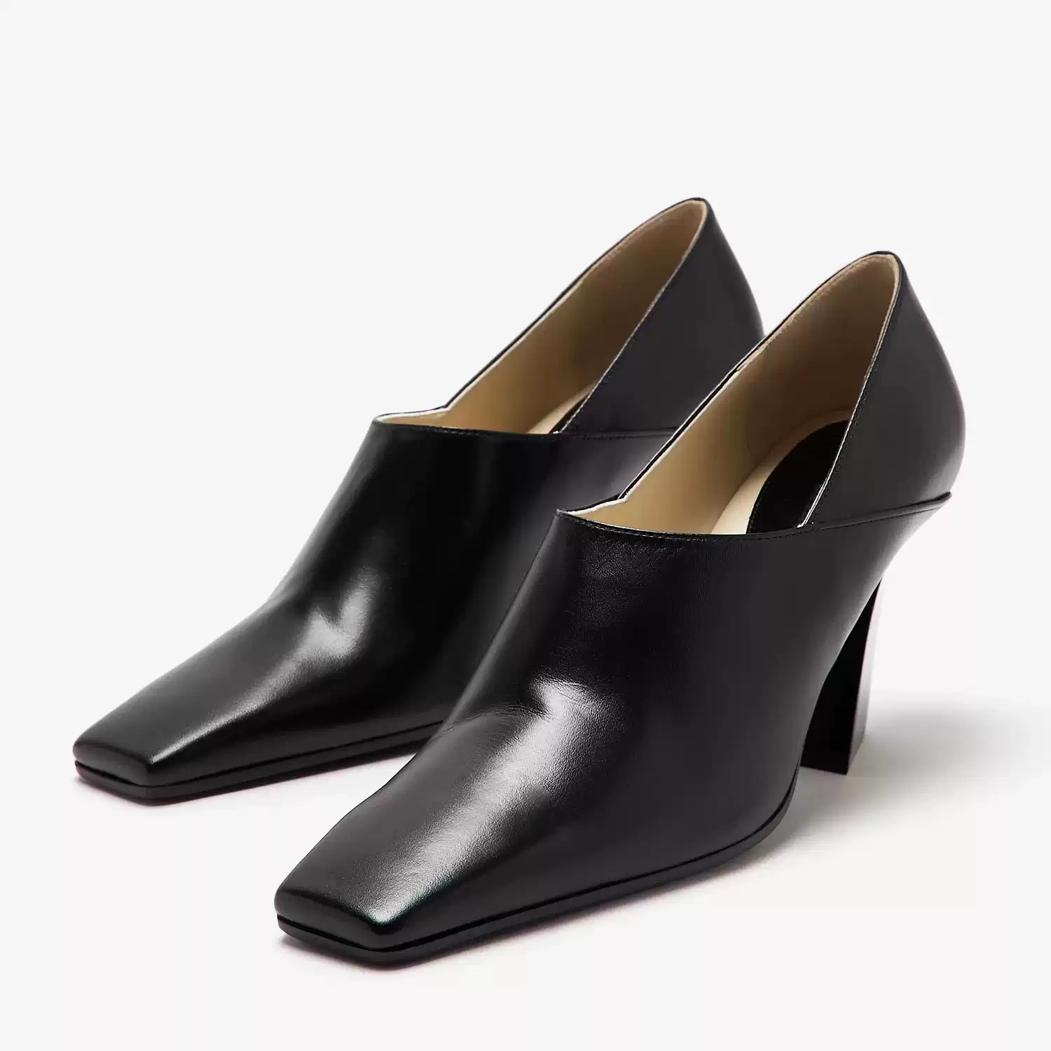 Women Formal Office Wear Shoes - Women's Black Leather Square Toe Block