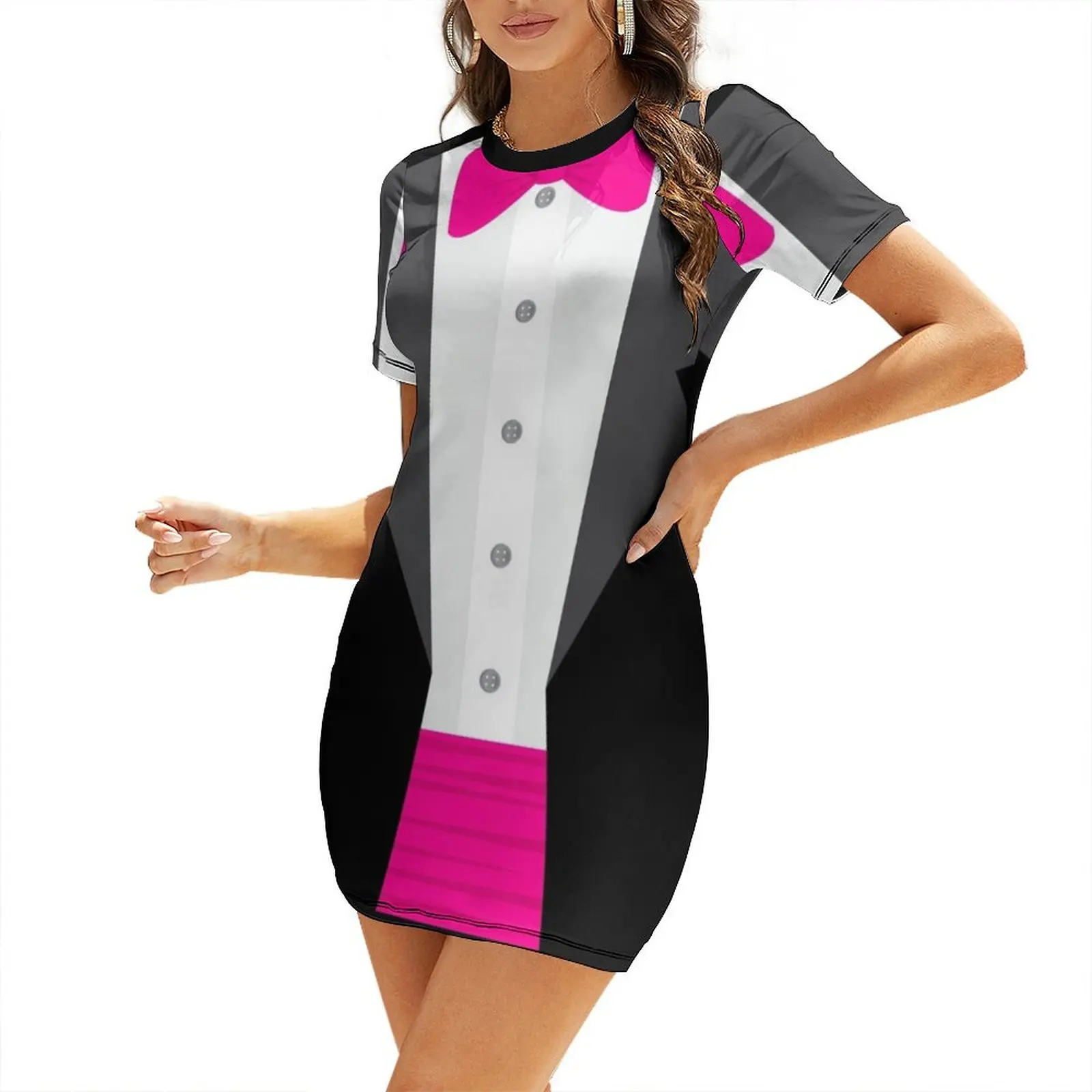 Formal Dress Female - pink tux tuxedo Short-Sleeved Dress Woman's