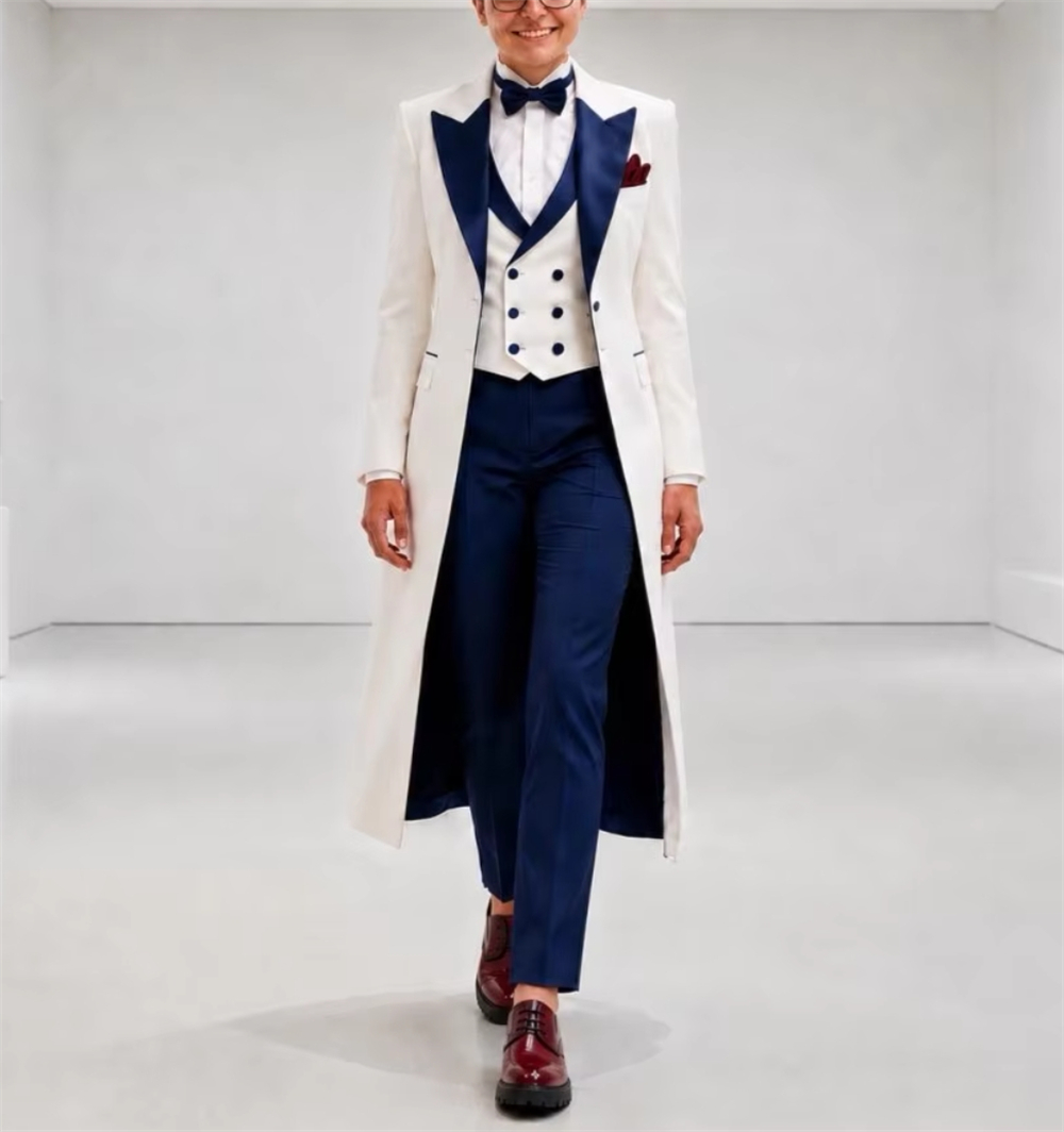Formal Women'S Wear - Navy Blue White Women's Jacket Suits