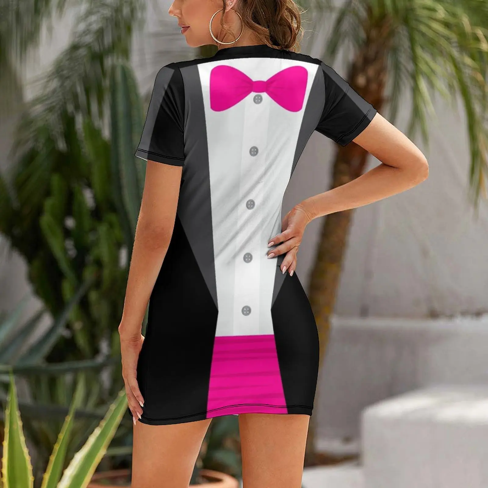 pink tux tuxedo Short-Sleeved  - огляд і ціна Formal Dress Female