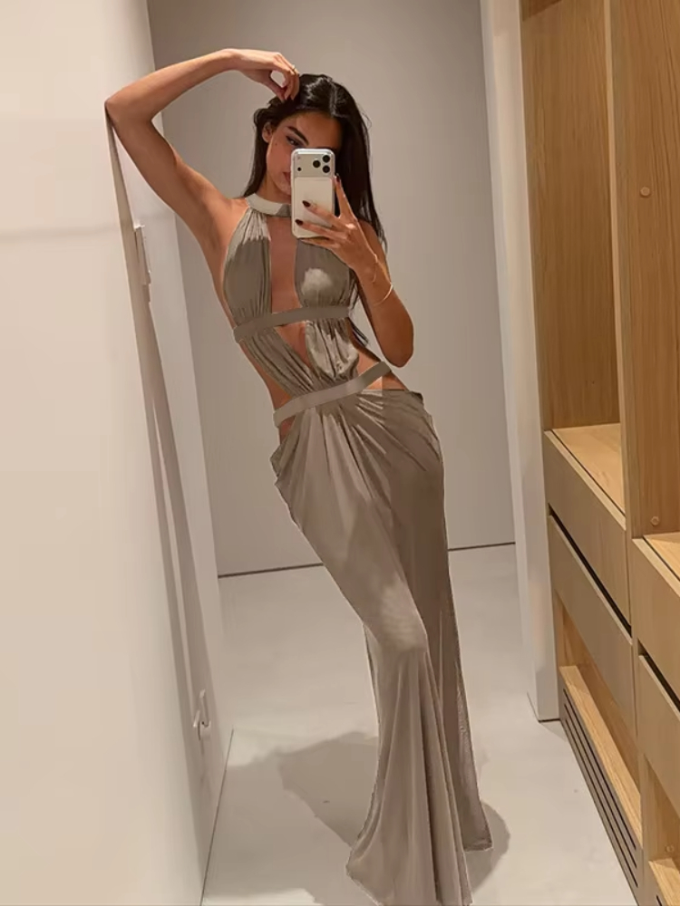 Women Halter Neck Cutout Maxi  - огляд і ціна Formal Wear Gowns For Women
